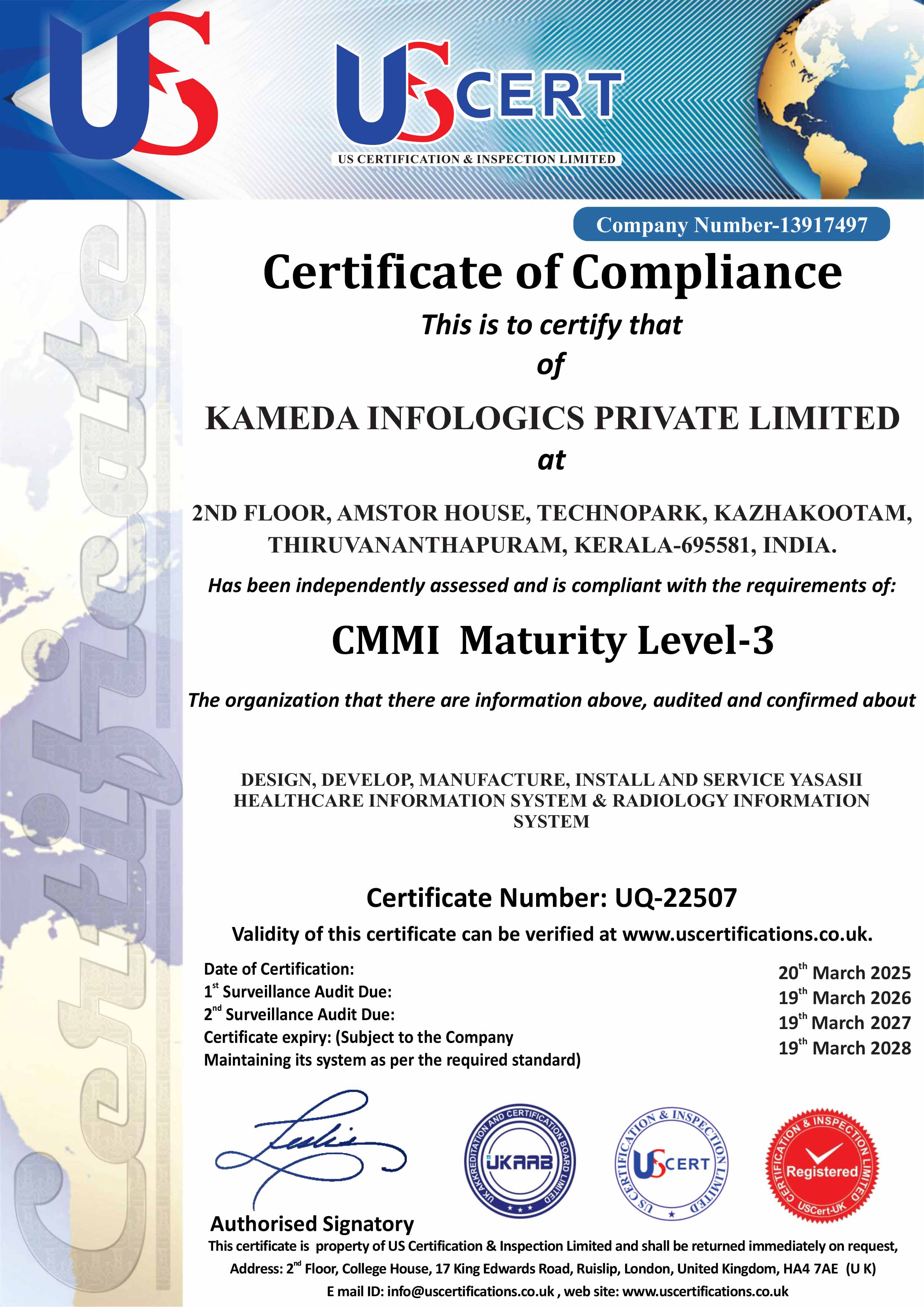 CERTIFICATE OF COMPLIENCE -CMMI LEVEL 3